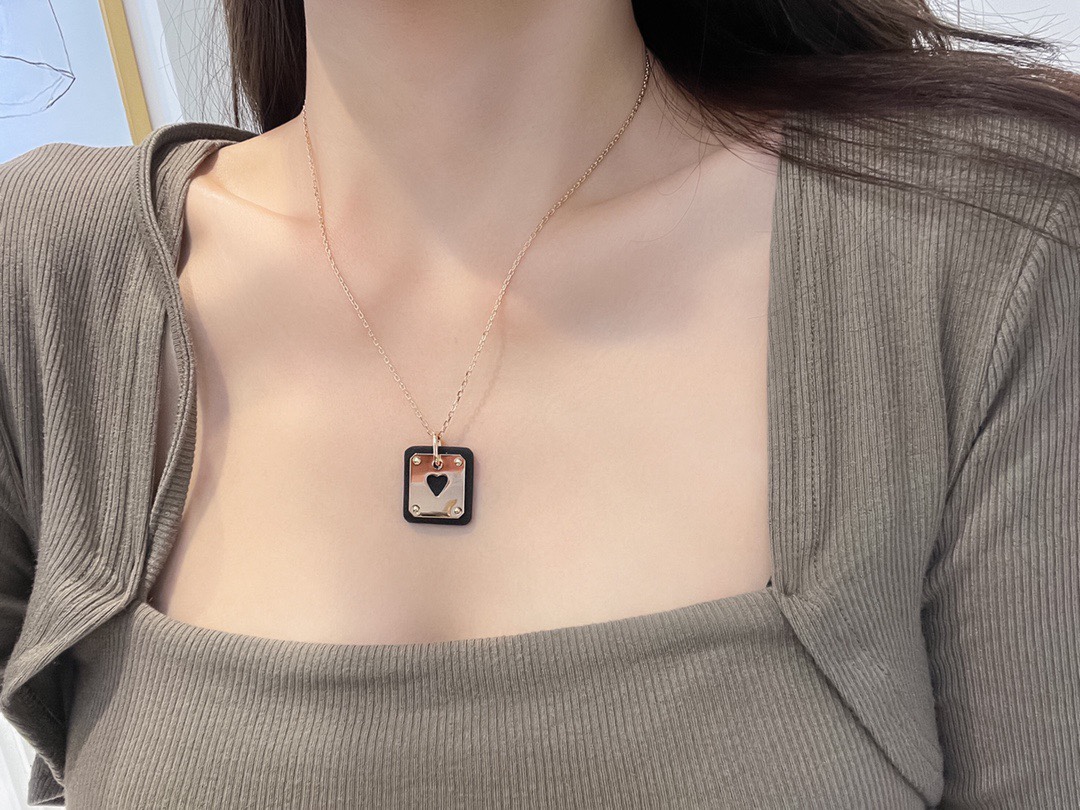 Hermes Cowhide Leather Square Tag Necklace - Original Replica Club