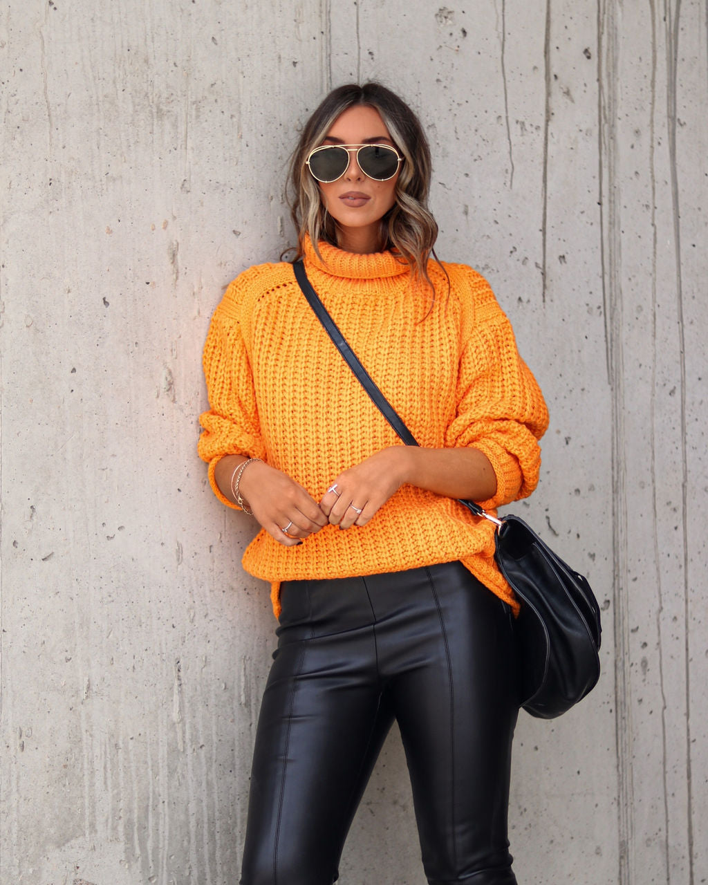 Connie Turtleneck Knit Sweater - Tangerine - Se7enfashion