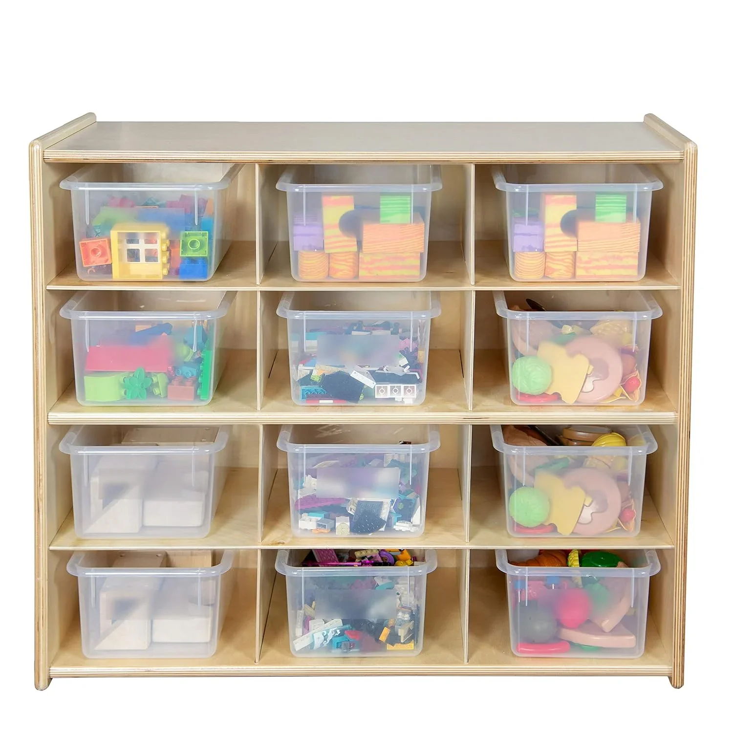 Contender 12-Cubby Storage Unit with Clear Tubs, 12 Compartment Storage Organizer with Daycare Shelves