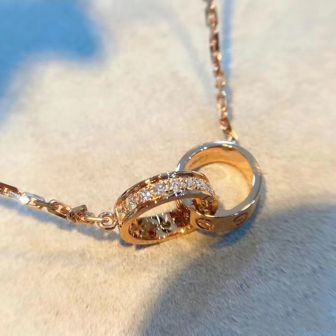 Cartier Pink Gold LEVE LOVE Pendant Necklace - Half Paved - Original Replica Club