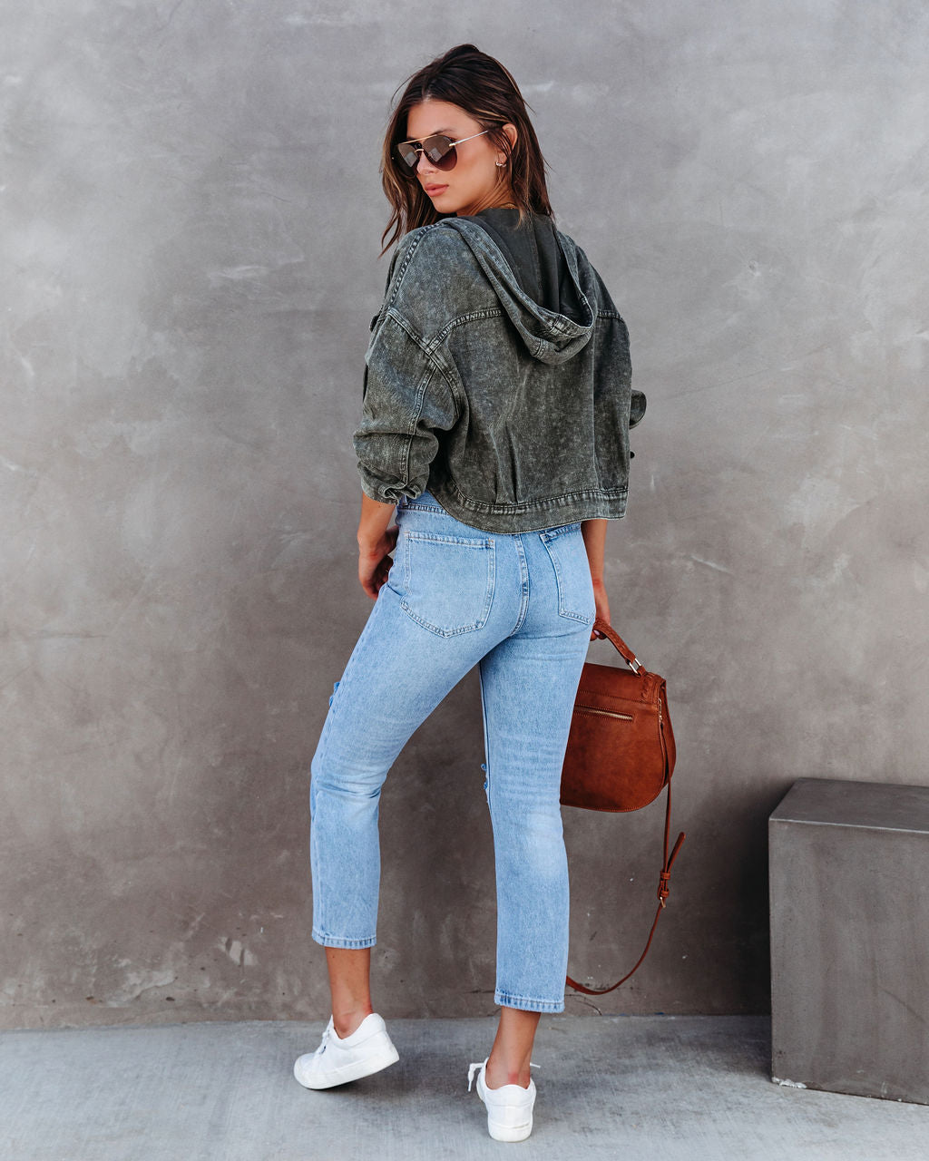 Amelia Cotton Hooded Cropped Jacket - Washed Olive - Se7enfashion