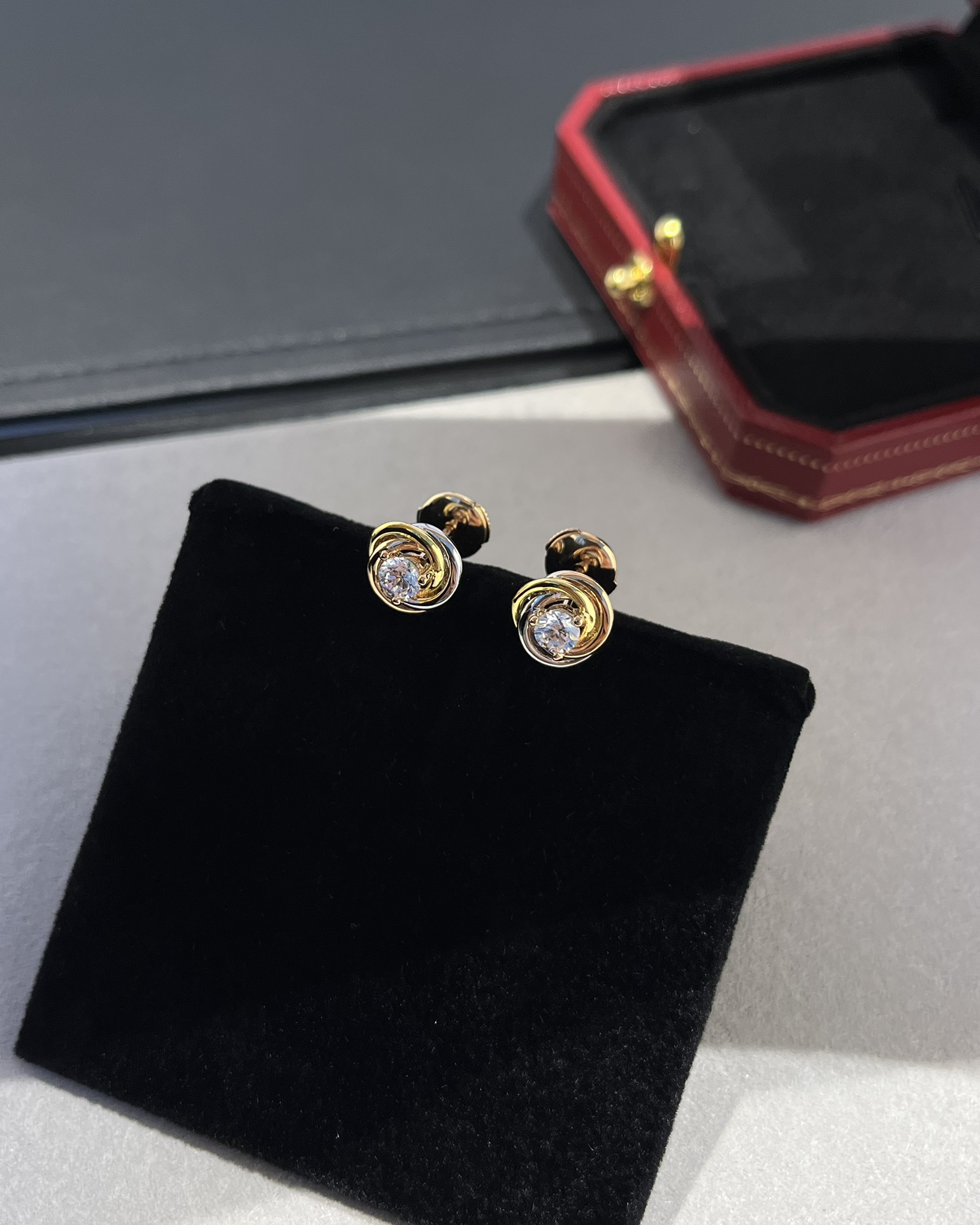 Cartier Trinity Stud Earrings, 2 Diamonds - Original Replica Club