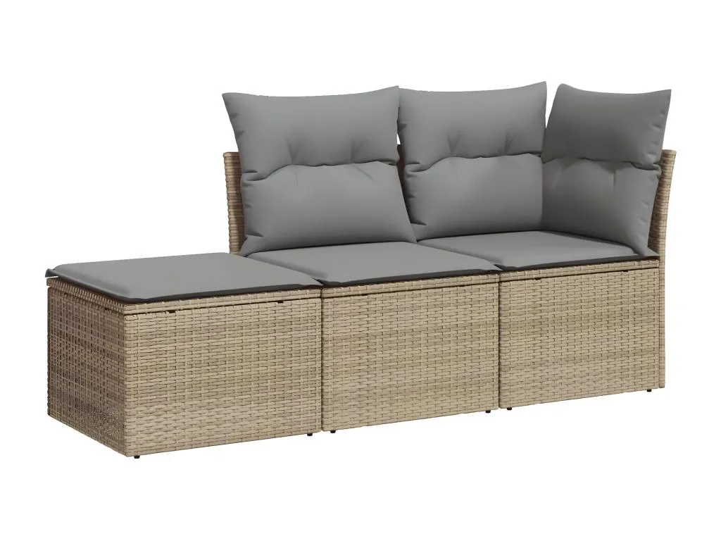 Juego de sofás de jardín con cojines beige 3 pzas ratán PE PKMH94930