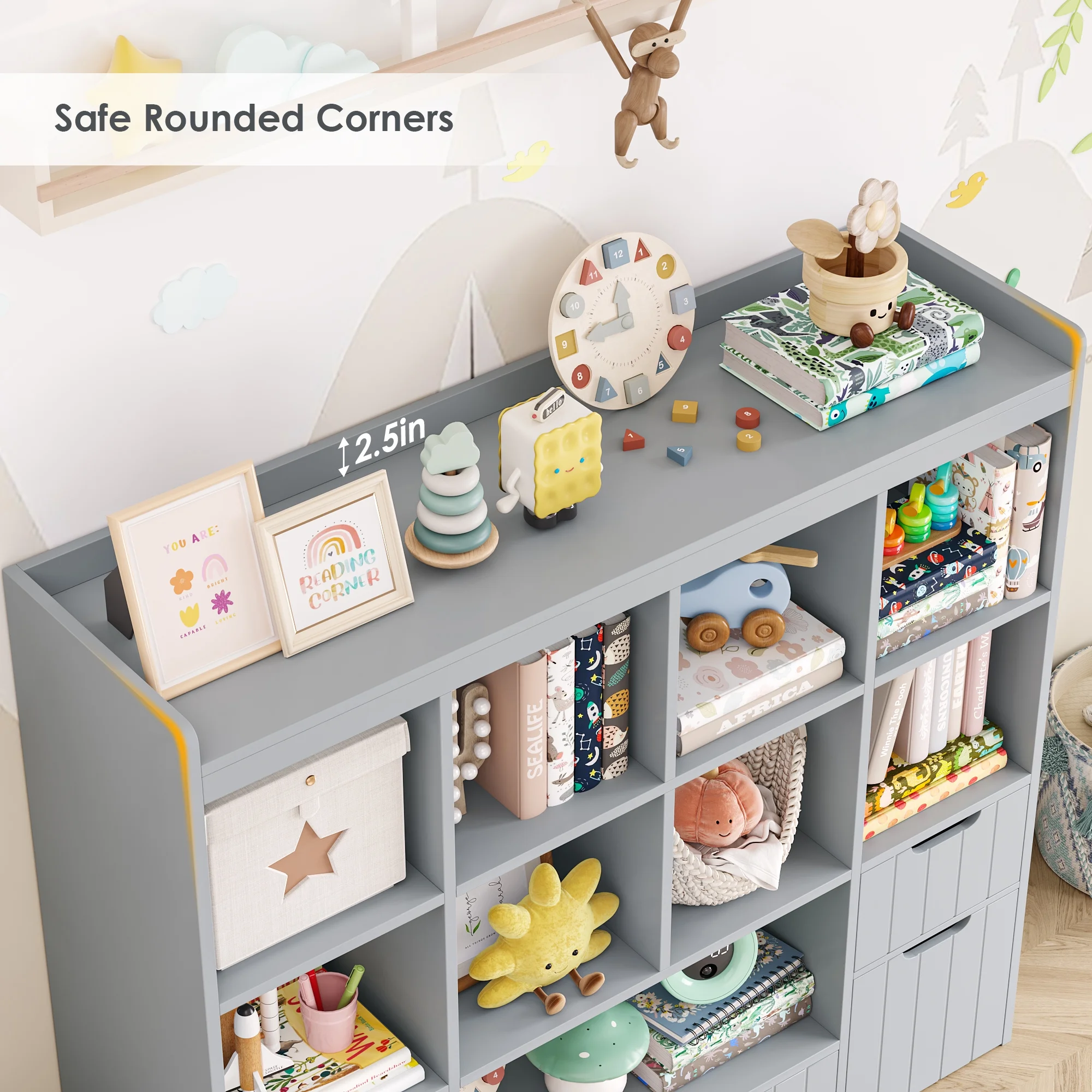Homfa Kids Toy Storage Organizer with Cubby, Kids Toy Storage Chest with Removable Drawers, Kids Bookcase for Playroom Bedroom Living Room, Pink - Image 21