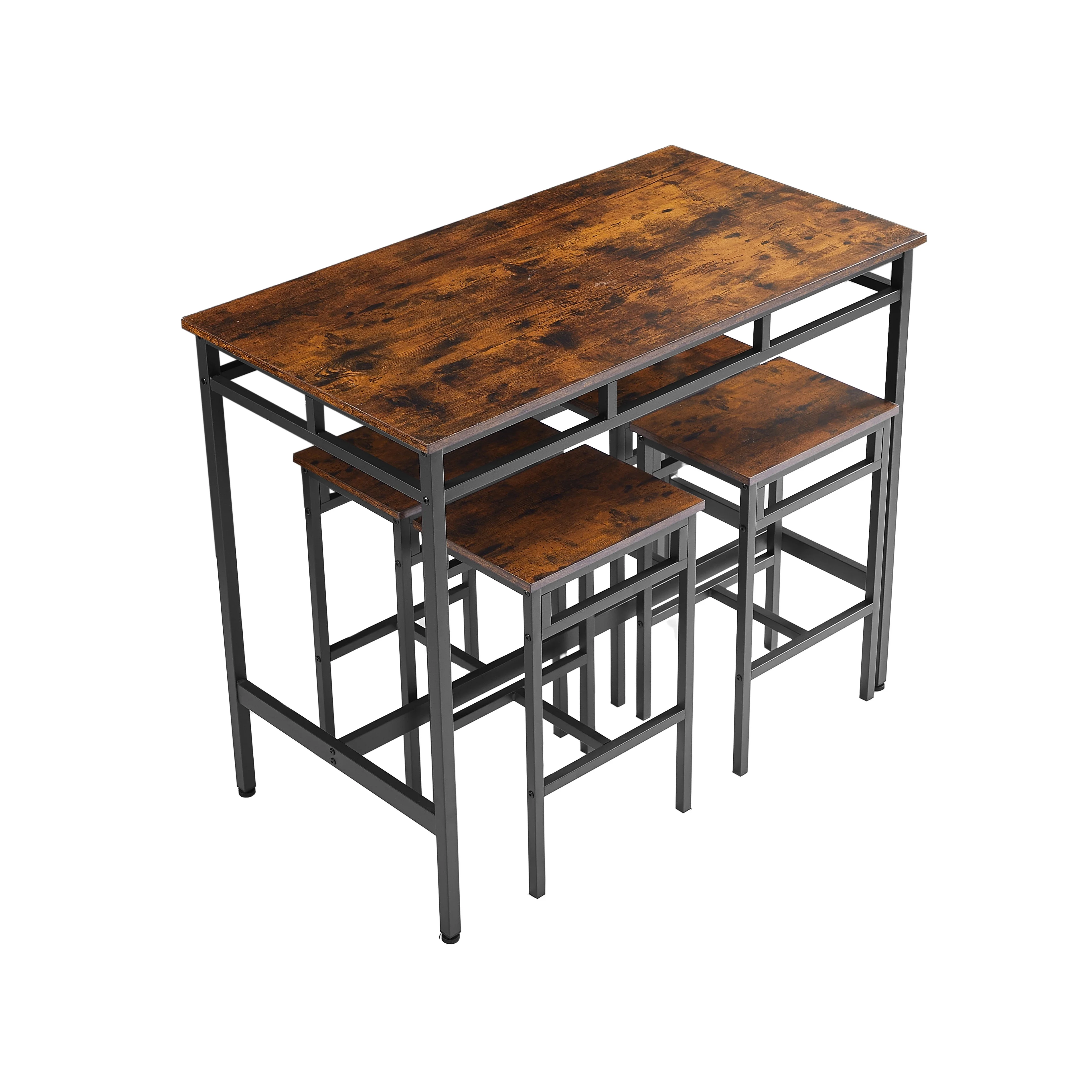 Counter Height Table Set of 5, Breakfast Bar Table and Stool Set, Minimalist Dining Table with Backless Stools, Wood Top Pub Table & Chair Set for Kitchen Apartment Bistro - Space Saving - Image 21