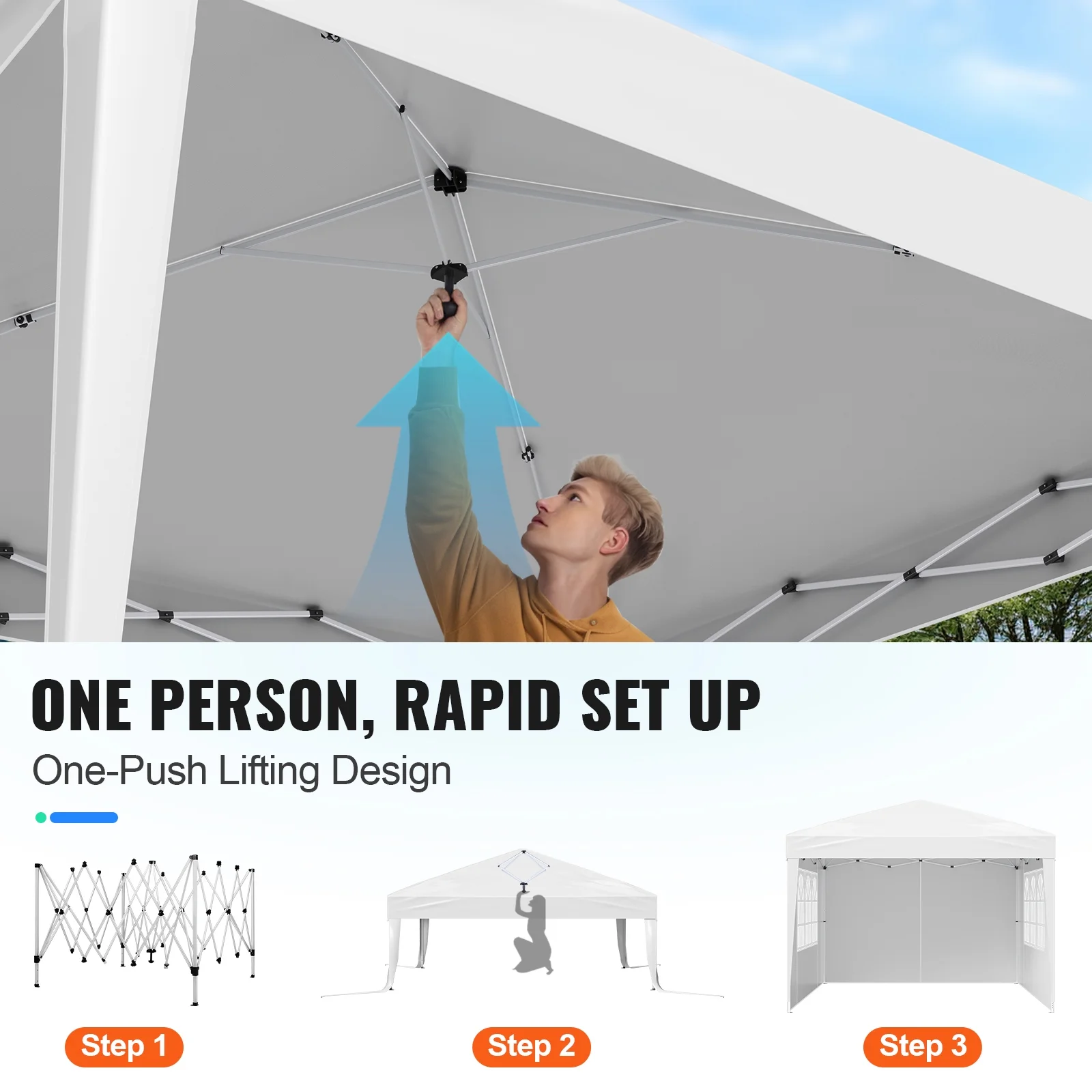 KFFKFF 10 x 10 FT Pop-Up Canopy Tent with Adjustable Height, 3 Sidewalls, and 2 Ventilated Windows, Portable Outdoor Shelter for Events, Patio, Backyard, Parties, and Parking - Image 4