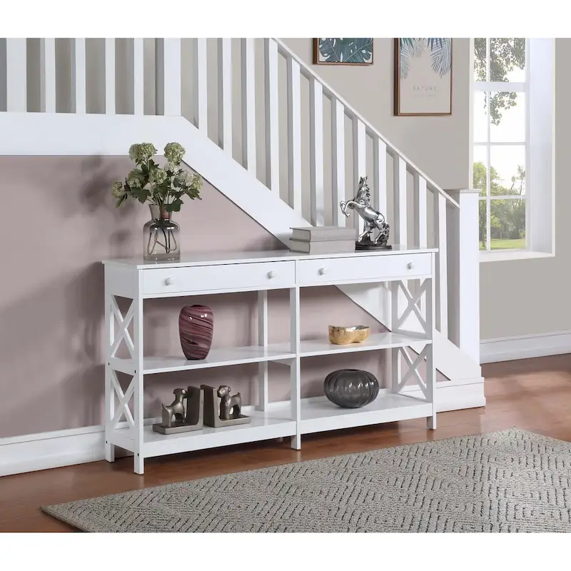 Oxford 60-Inch Console Table with Shelves and 2 Drawers by Convenience Concepts