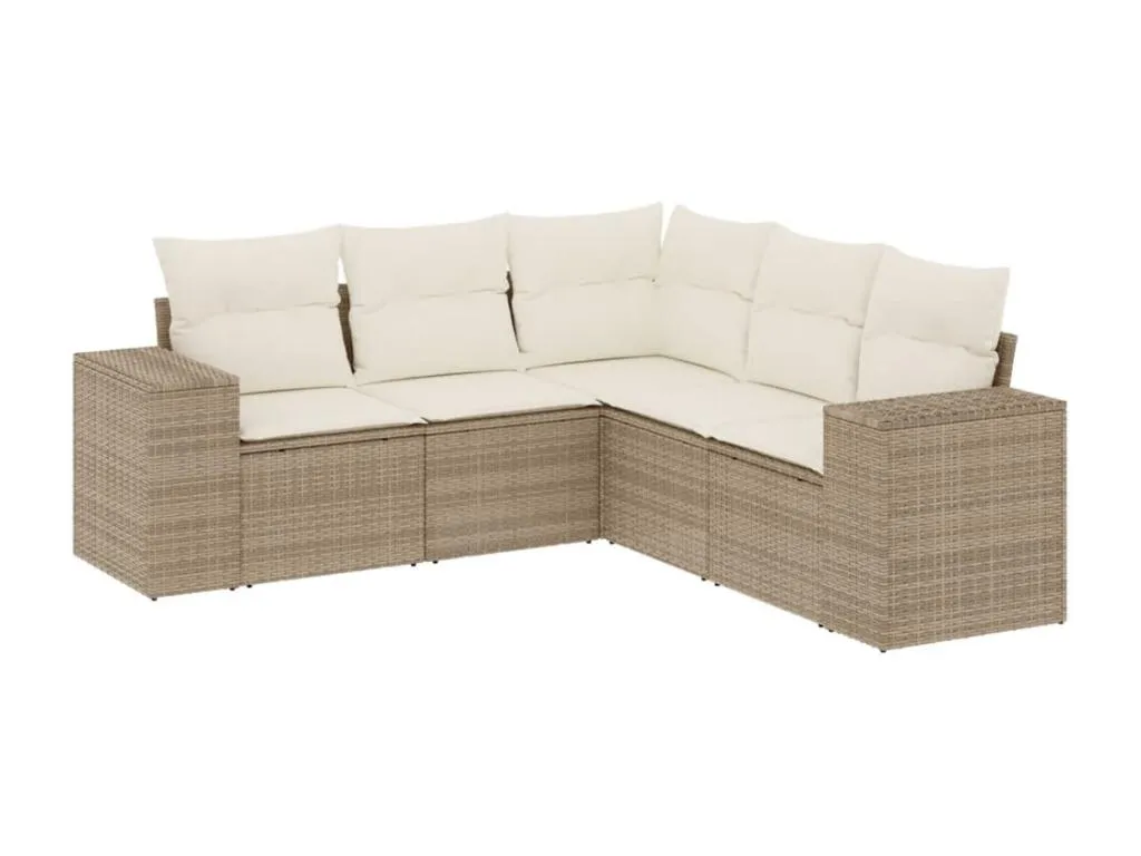 Juego de sofás jardín con cojines 5 pzas ratán sintético beige qdsm38145