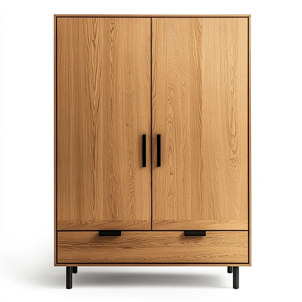 Armario ropero de madera para dormitorio con puertas dobles y cajones color roble estructura robusta diseño moderno 180x120x50 cm tipo almacenamiento NP1913429
