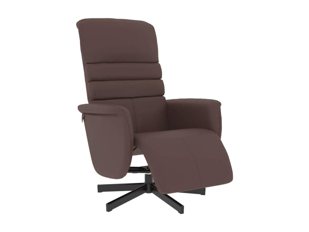 Sillón reclinable con reposapiés de piel sintética marrón