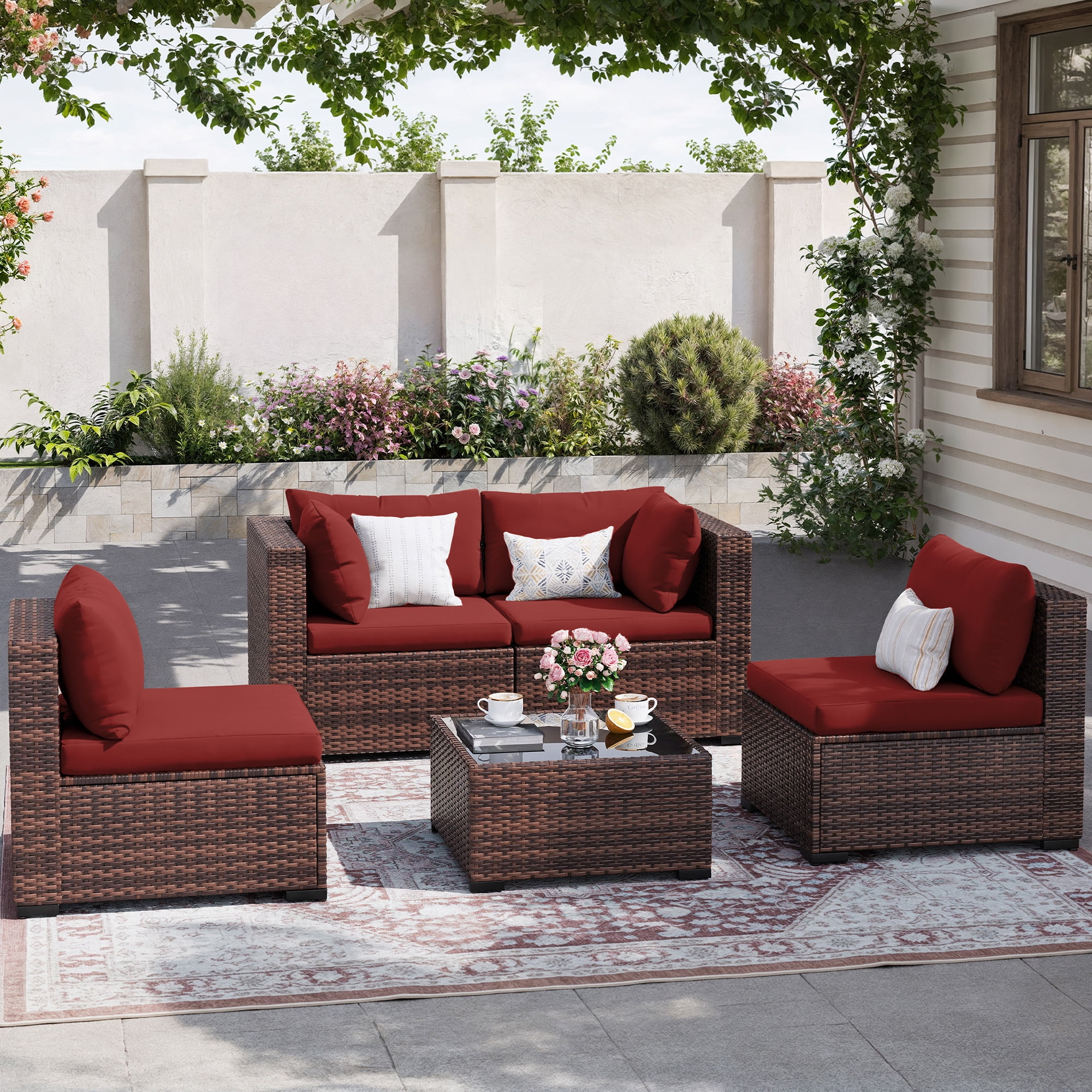 MRUAKA 8 Pieces Patio Furniture Set with Fire Pit Table, Outdoor Furniture Sectional Rattan Sofa with Slanted Back, Patio Couch with Glass Coffee Table for Backyard Garden (Dark Grey) - Image 38
