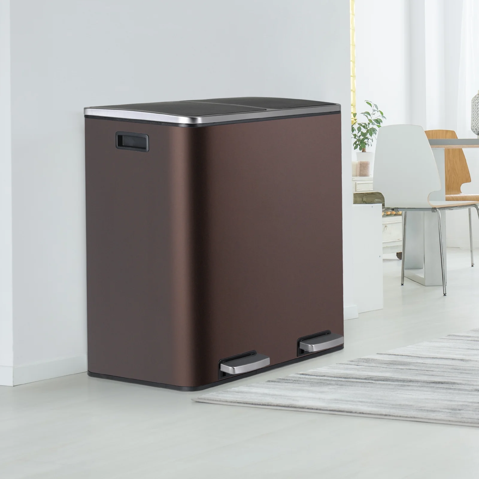 LAZY BUDDY Dual Garbage Can, Stainless Steel 16 Gallon Step Kitchen Trash Can with Soft-Close Lid, Double Compartment Garbage Recycling Bin - Image 41