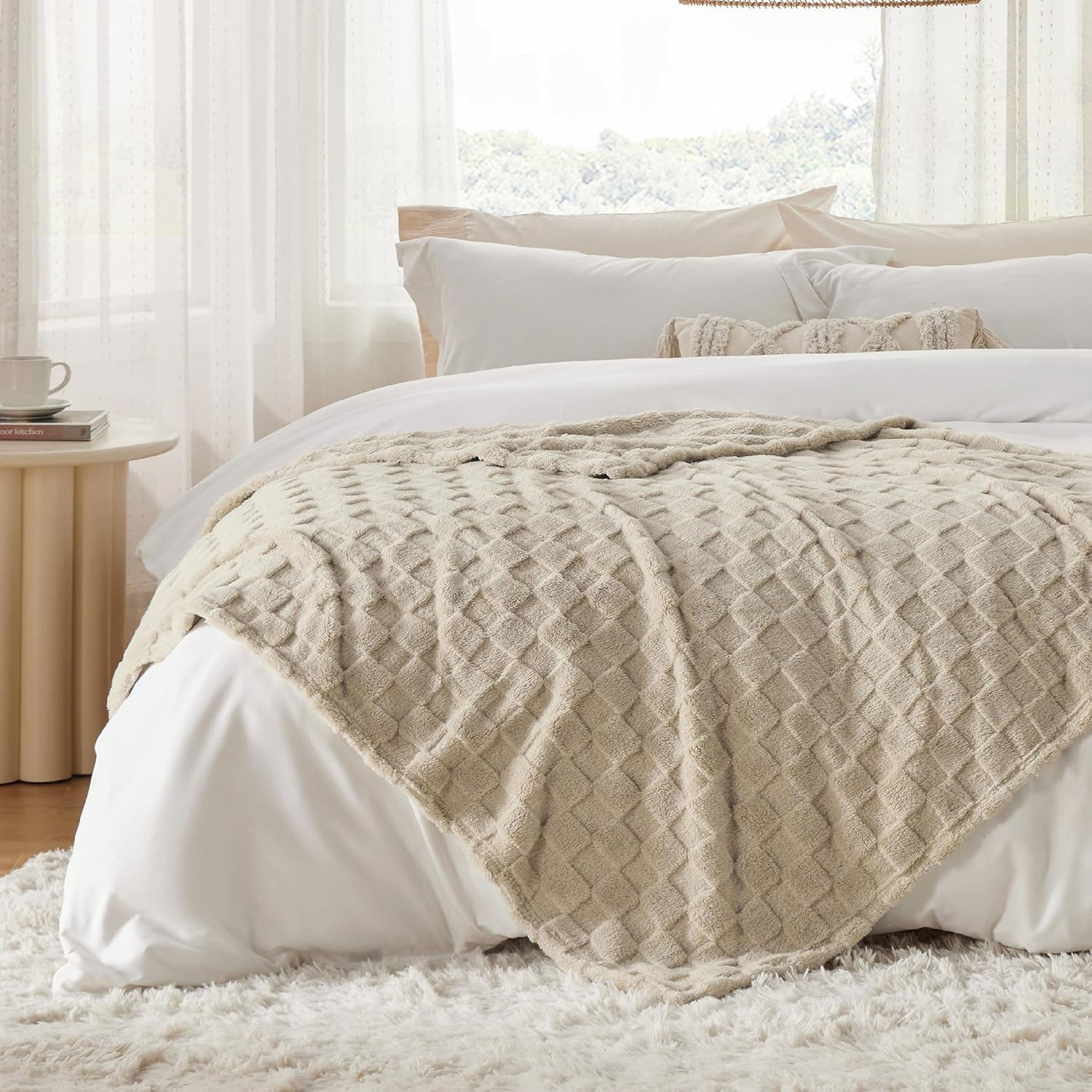 Jacquard Knitted Flannel Fleece Blanket, 100% Polyester Soft Warm Throw for Bed Sofa Hotel Home