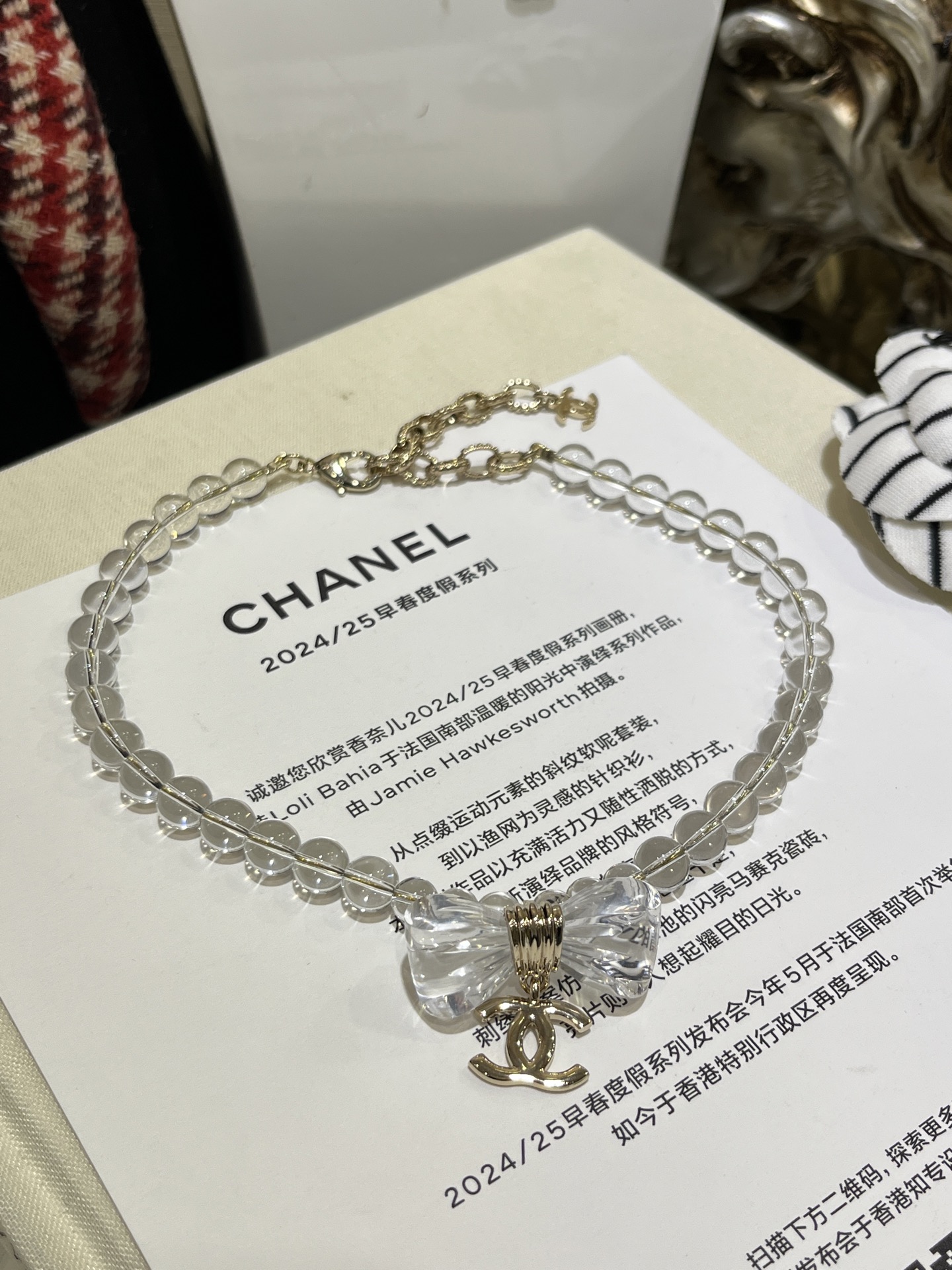 Chanel Transparent Beads Bow Knot CC Pendant Necklace - Original Replica Club