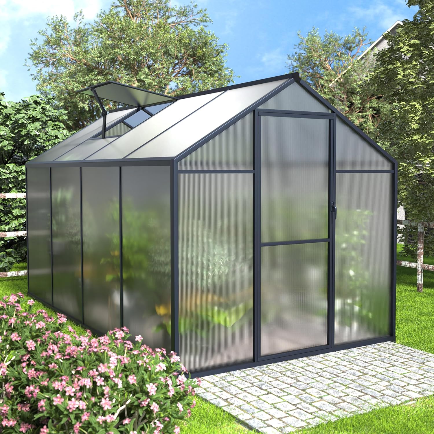 WAYFAIR VEIKOU 6X8 FT Greenhouse, Upgraded Greenhouse For Outdoor With Sturdy Aluminum Frame Greenhouse With Vent & Lockable Door, Twin-Wall Polycarbonate Greenhouse, Gray