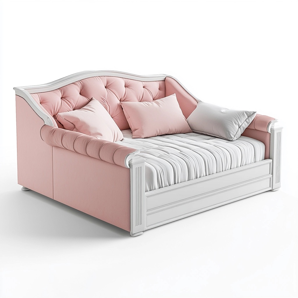 Sofá cama tapizado rosa y blanco elegante moderno sala hogar