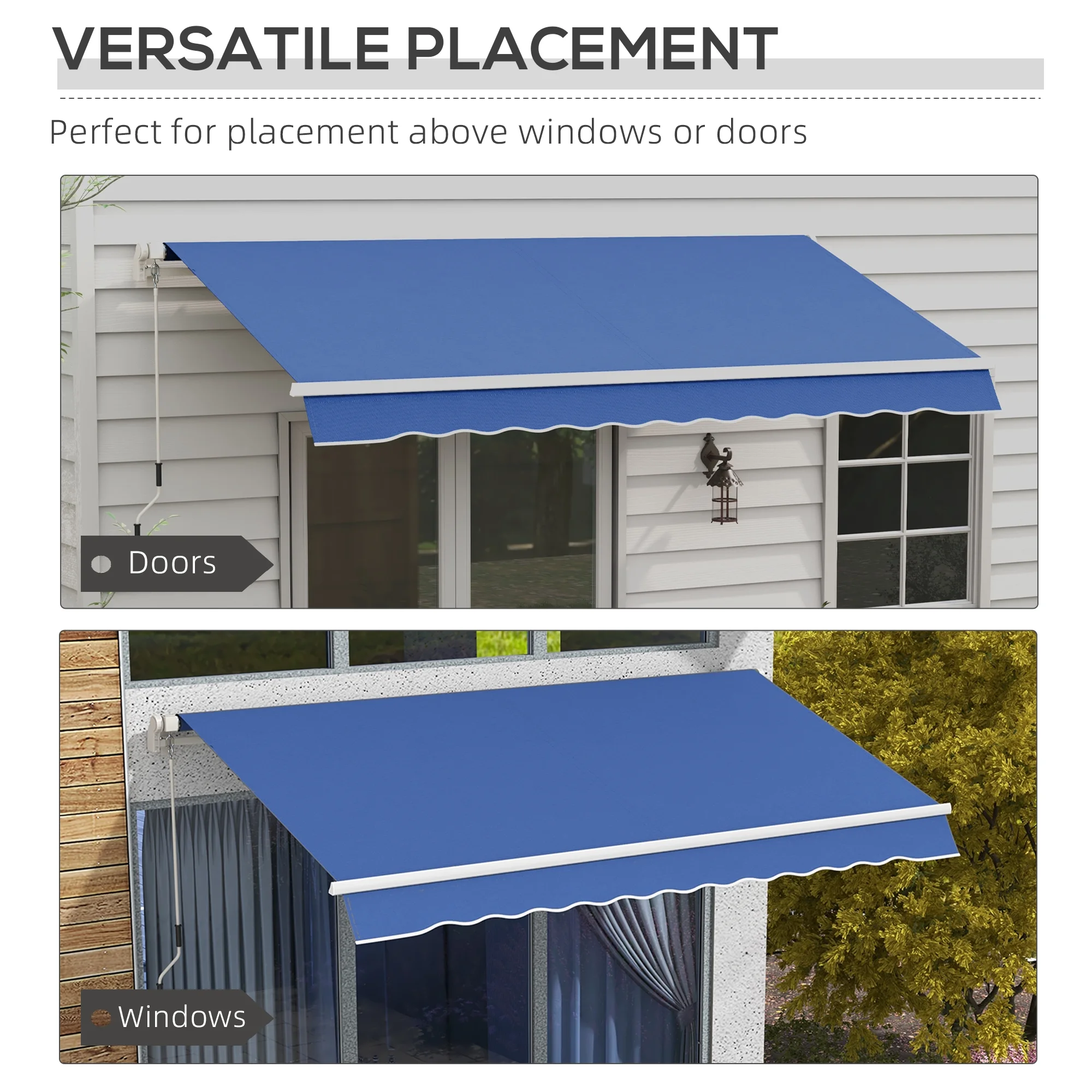 Outsunny 12' x 10' Manual Retractable Awning Outdoor Sunshade Shelter for Patio, Balcony, Yard, with Adjustable & Versatile Design, Beige and White - Image 76