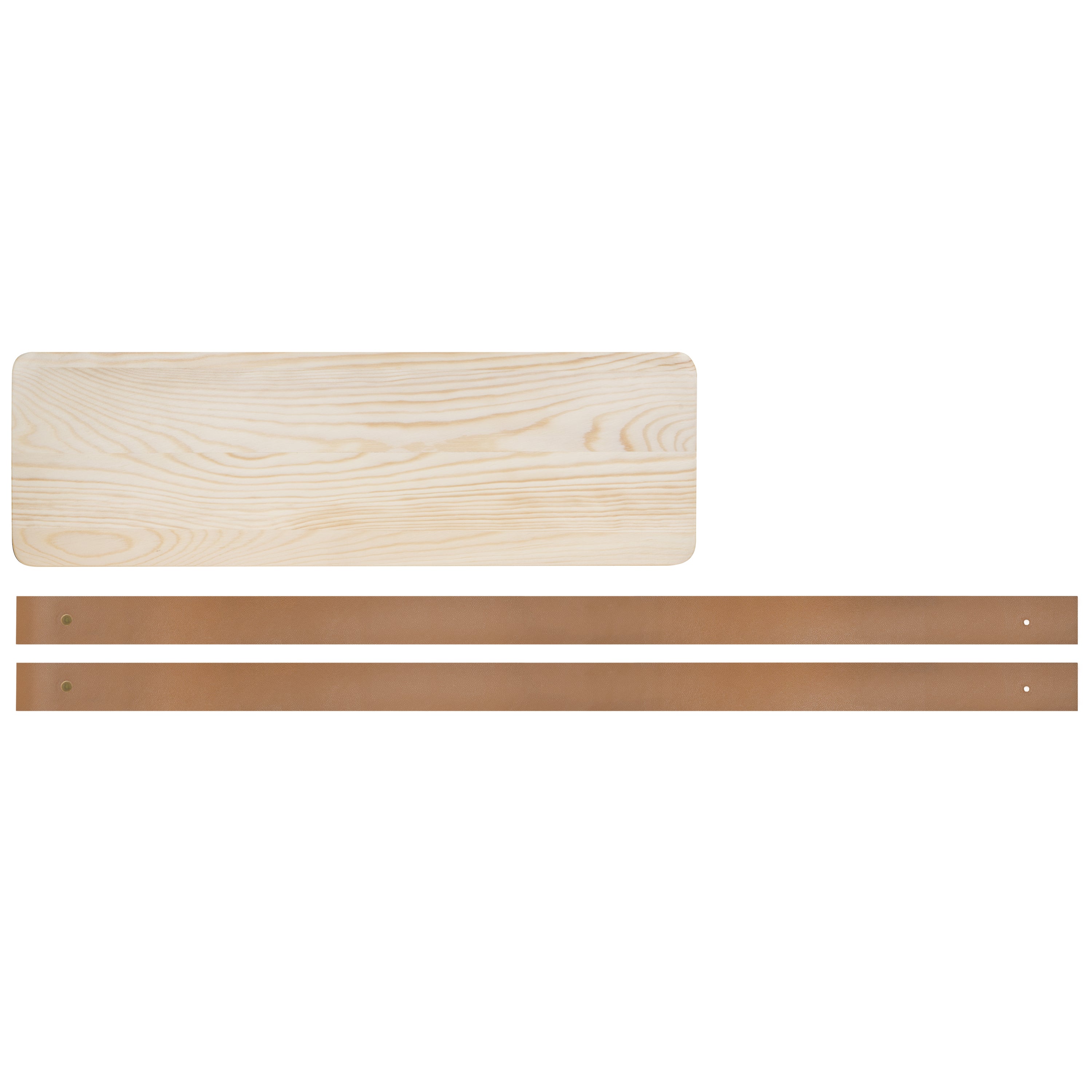 QUVIO Wandplank met leren riemen – Hout – PU leer – 16 x 50 x 25 cm
