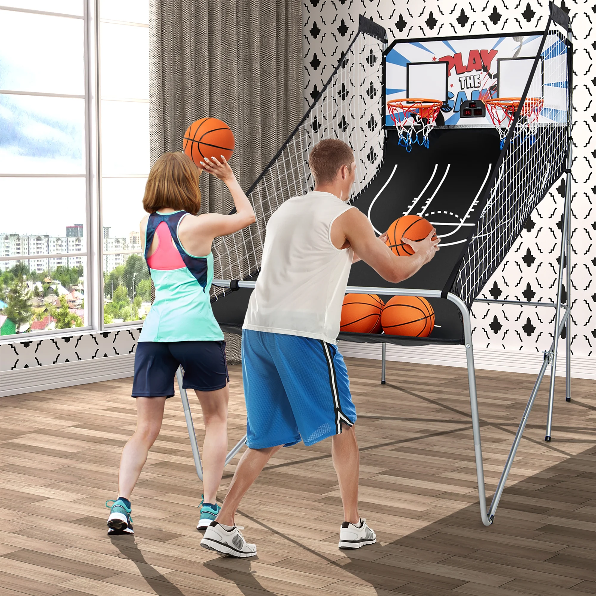 Costway Dual LED Electronic Shot Basketball Arcade Game with 8 Game Modes 4 Balls Foldable Grey - Image 12