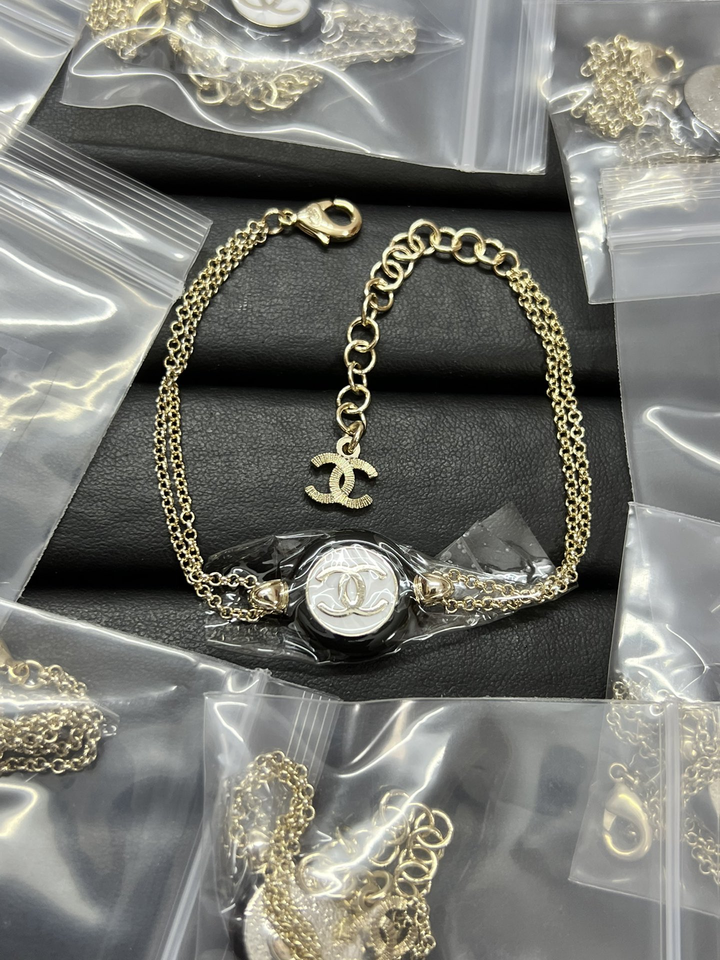 Chanel Two Layers Chain Black White Round CC Bracelet - Original Replica Club