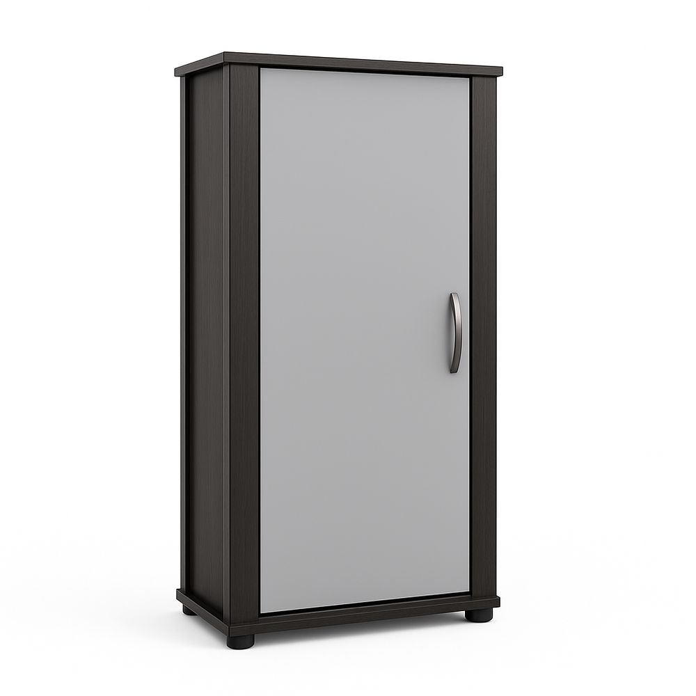 Armario de almacenamiento moderno,1 puerta,color gris y negro,estructura de madera,180 cm de altura,ideal para oficinas y salones