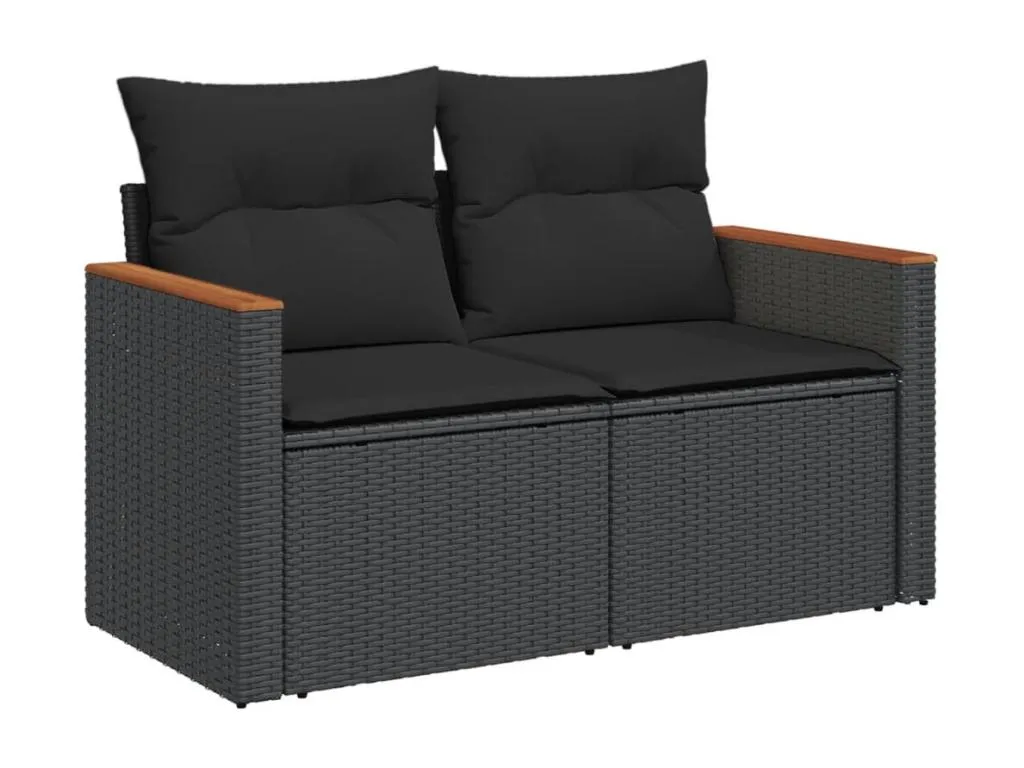 Set de sofás de jardín 12 piezas cojines ratán sintético negro 50512ECUF