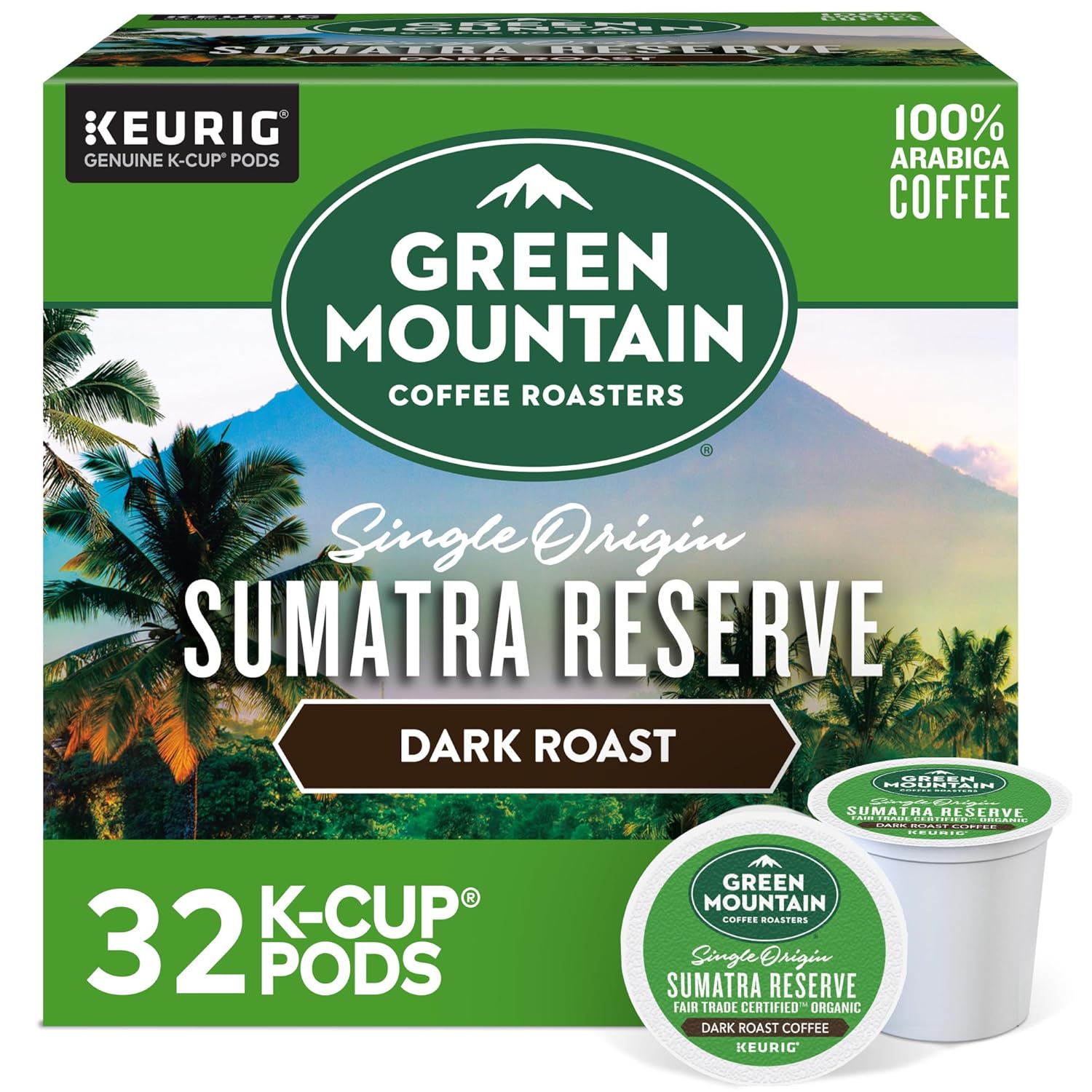 Green Mountain Coffee Roasters Sumatra Reserve Coffee. Keurig Single-Serve K-Cup pods. Dark Roast. 32 Count