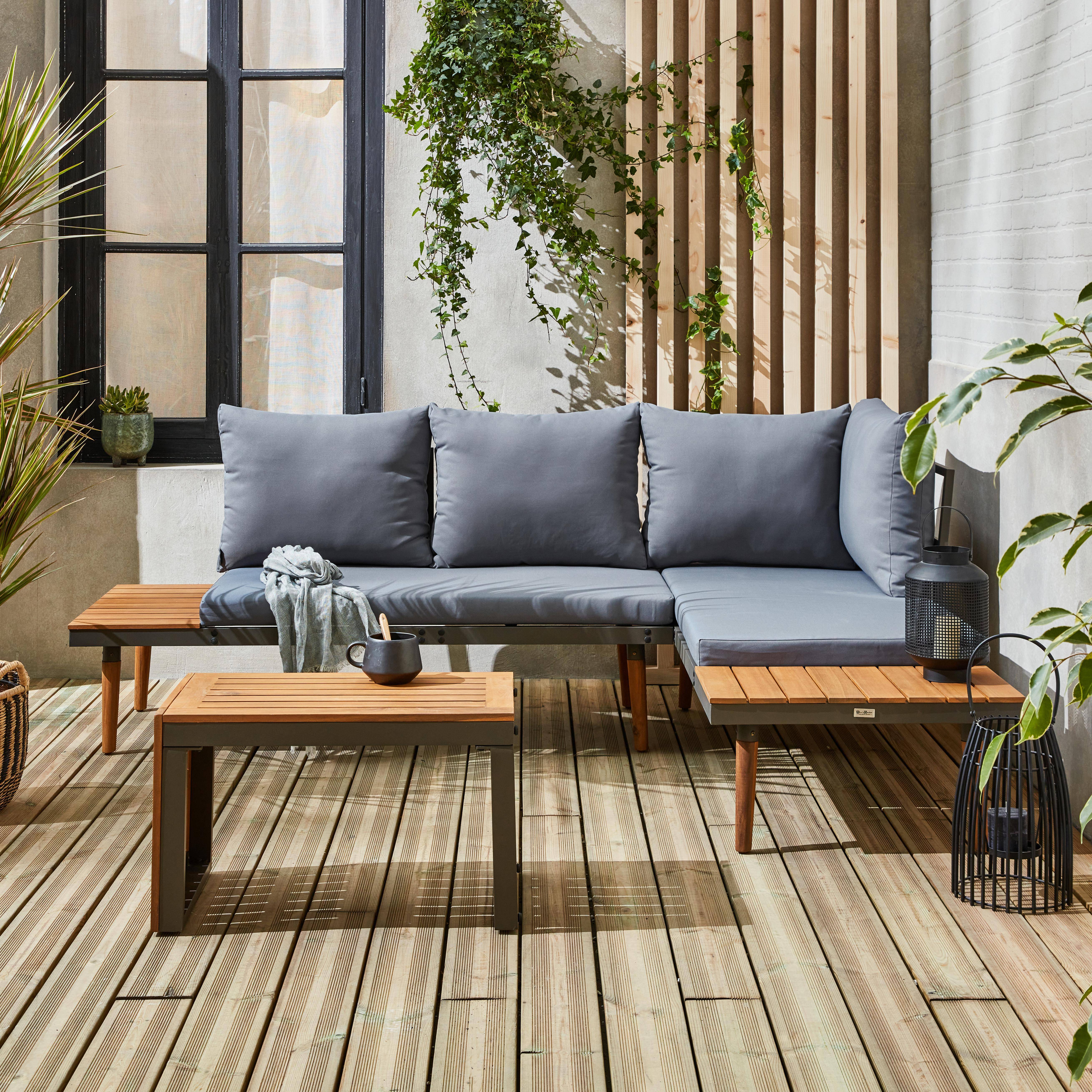Sao Paulo - Conjunto de jardín en aluminio y en madera de acacia, 4 plazas