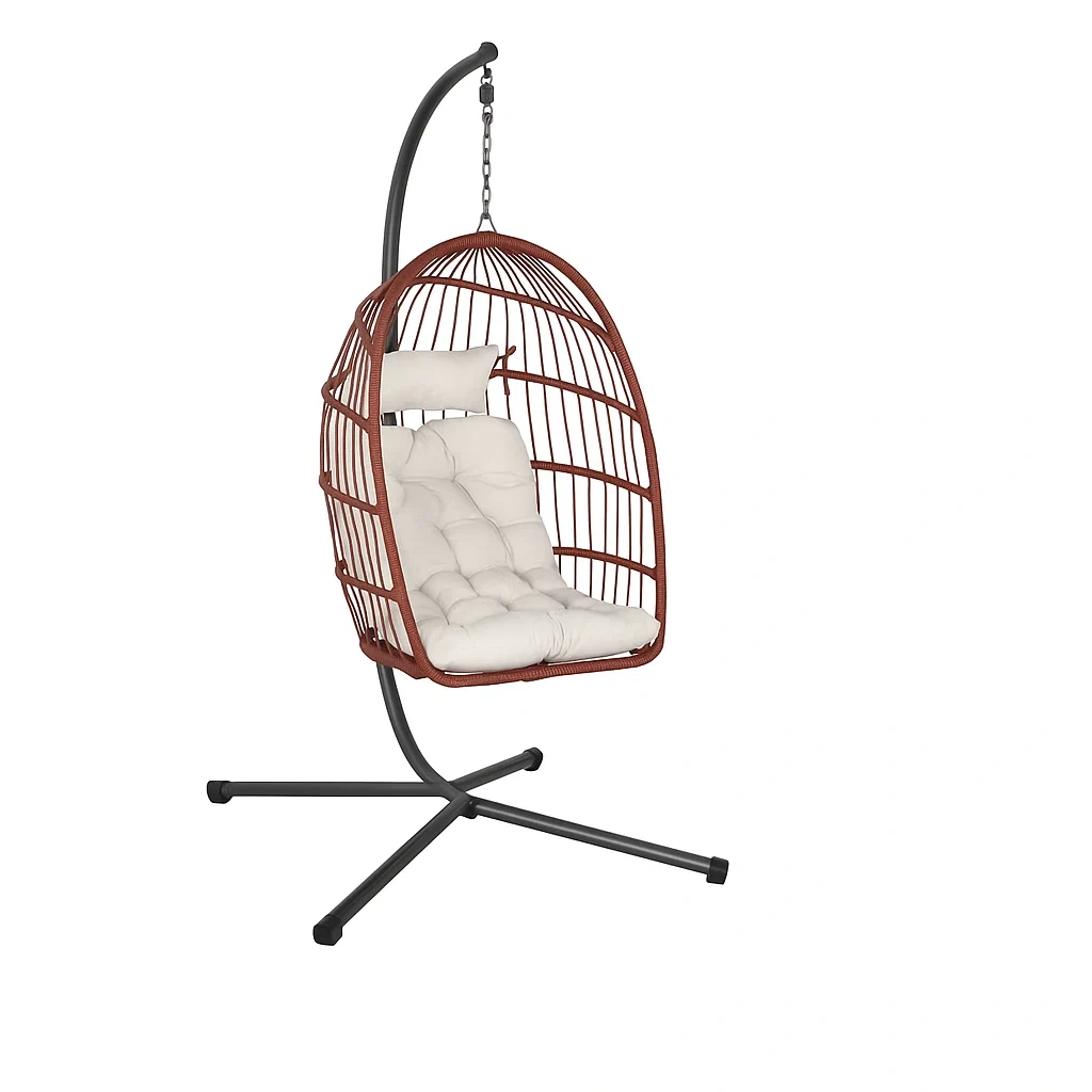 Sillón colgante de resina trenzada para 1 plaza, marco rojo - IhsSWgH247xE