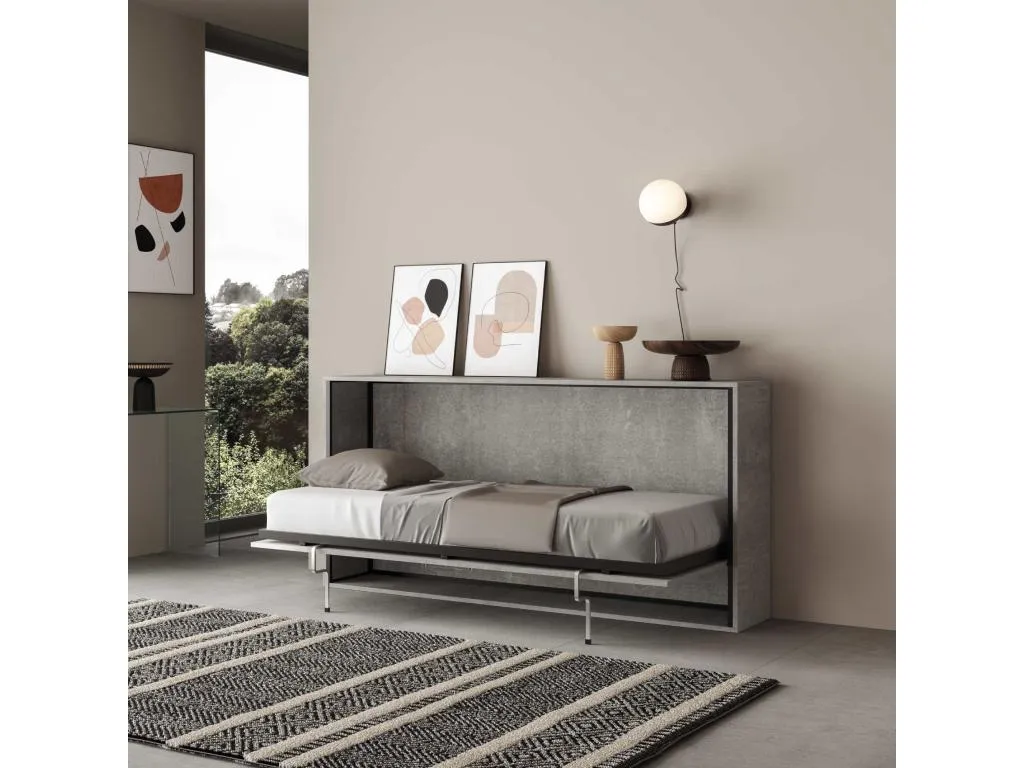 Cama abatible individual horizontal Boverdeco con colchón Cemento