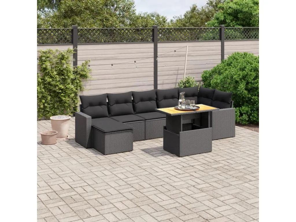 Set de sofás de jardín 8 piezas y cojines ratán sintético negro umxb99701