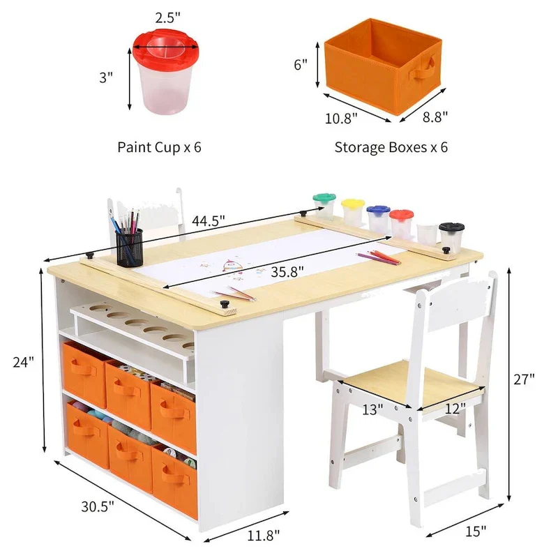 Children's Art Table and Drawing Desk with Ample Storage