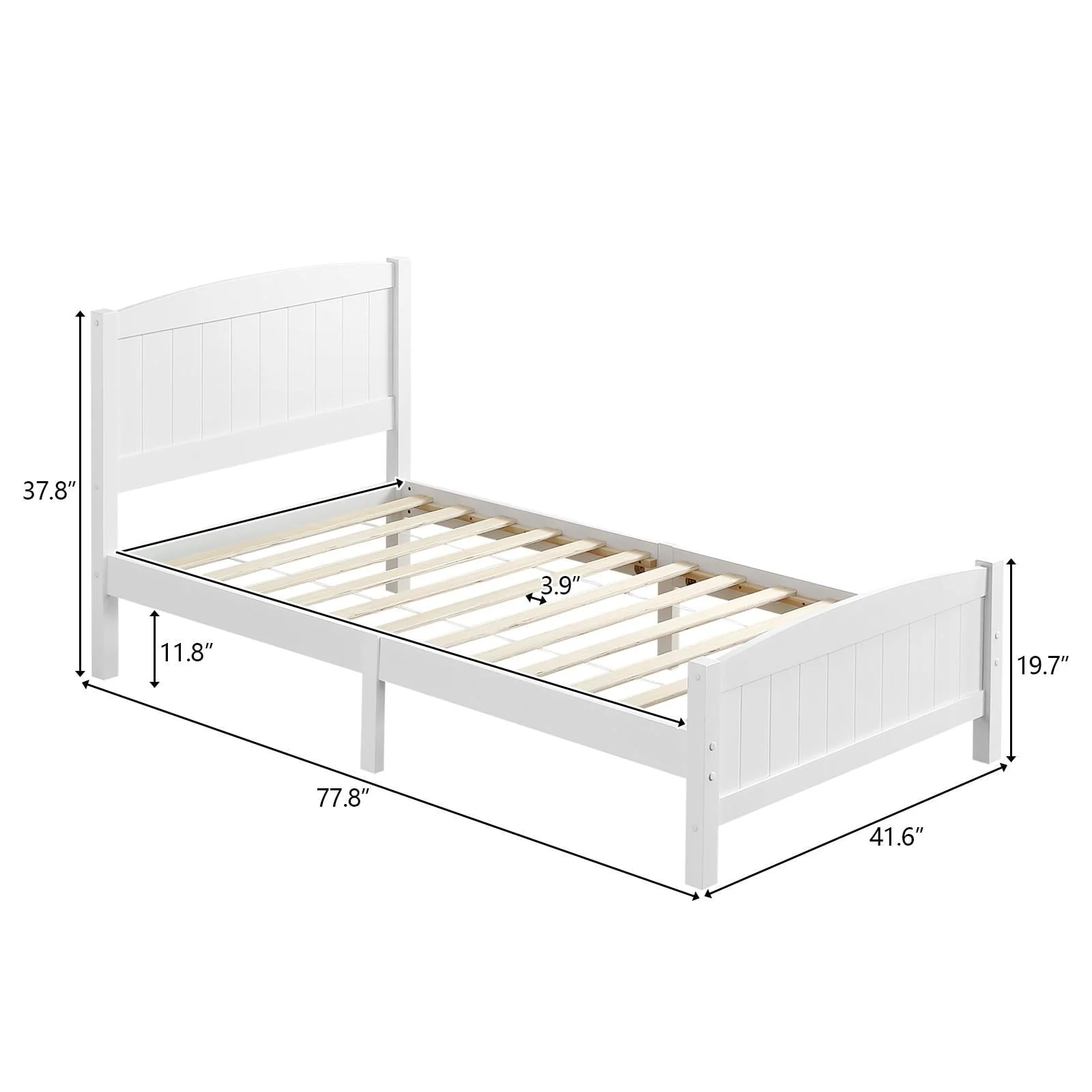 Zimtown Twin Bed Frame,Solid Pine Wood Kids Twin Platform Bed Frame, Bedroom Twin Bed with Headboard for Adults, White - Image 4