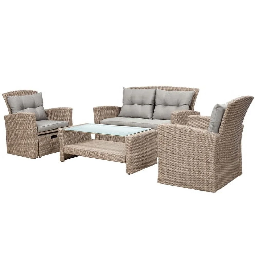Harper & Bright Designs 4 Pieces Patio Wicker Chair with Ottoman and Coffee Table, Outdoor Rattan Loveseat Sectional Sofa Furniture Set for Garden, Beige Cushions - Image 17