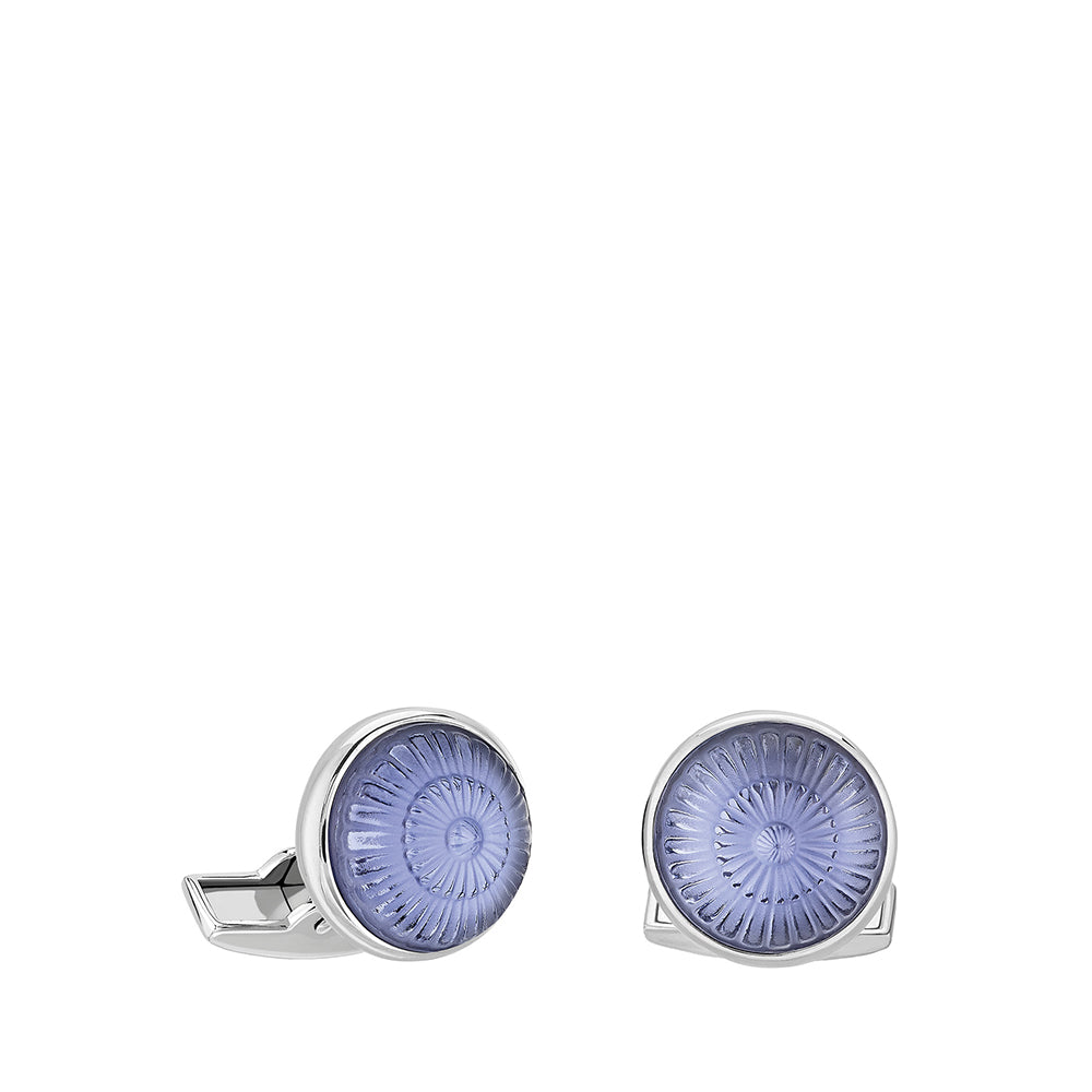 BOUTONS DE MANCHETTES TOUPIE - CRISTAL BLEU SAPHIR, FINITION PALLADIUM