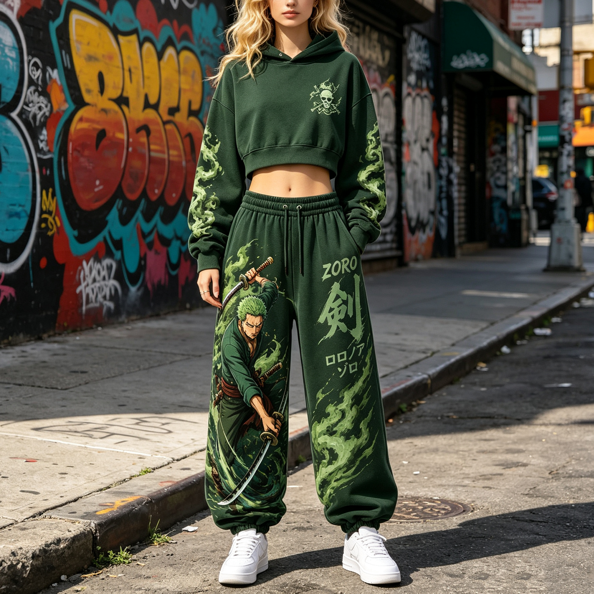 One Piece Cropped Long Sleeve Hoodie & High Waist Jogger Pants Two Piece TeeThreads Sustain the Scene with Custom Apparel