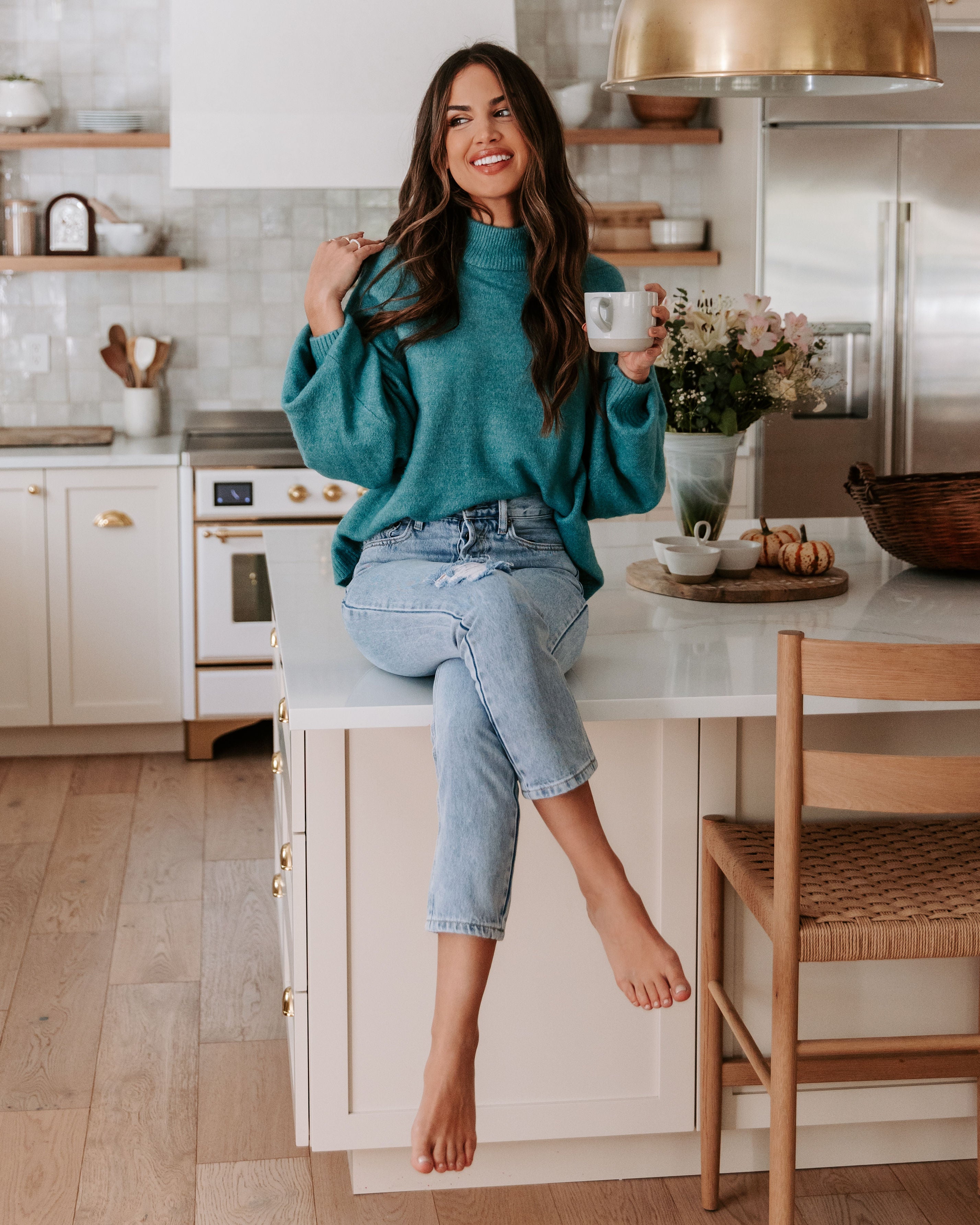Annika Knit Mock Neck Pullover Sweater - Teal - Se7enfashion