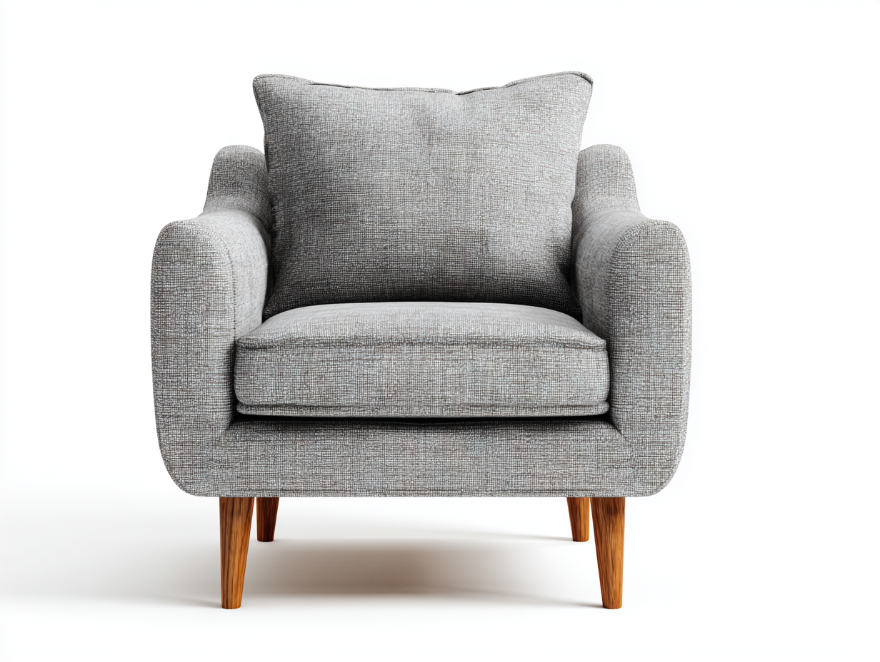 Sillón individual de tela gris con patas de madera y 1 cojín 80×85×90 cm – estilo moderno