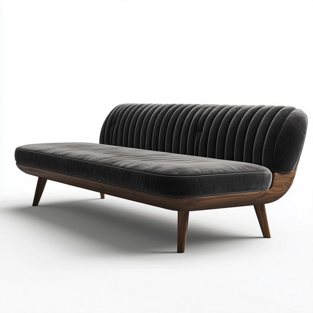 Sofá 3 plazas terciopelo negro con patas de roble 200x80x85 cm