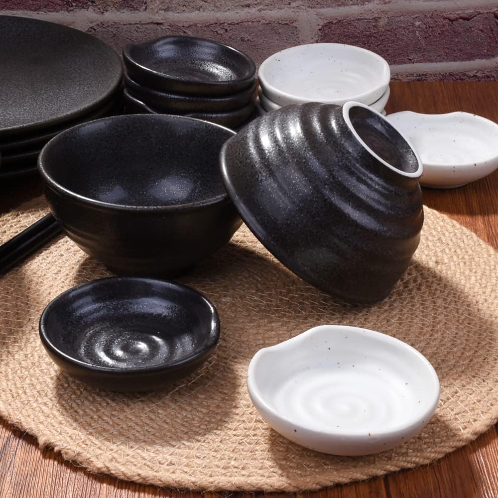 Japanese Black Rice Bowls Set of 4, Ceramic Asian Bowls Sushi Bowls for Rice, Oats, Soup, Snacks, Desserts