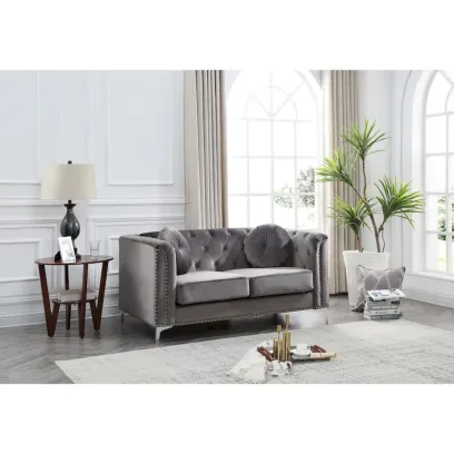 Velvet Button-Tufted Pompano Loveseat