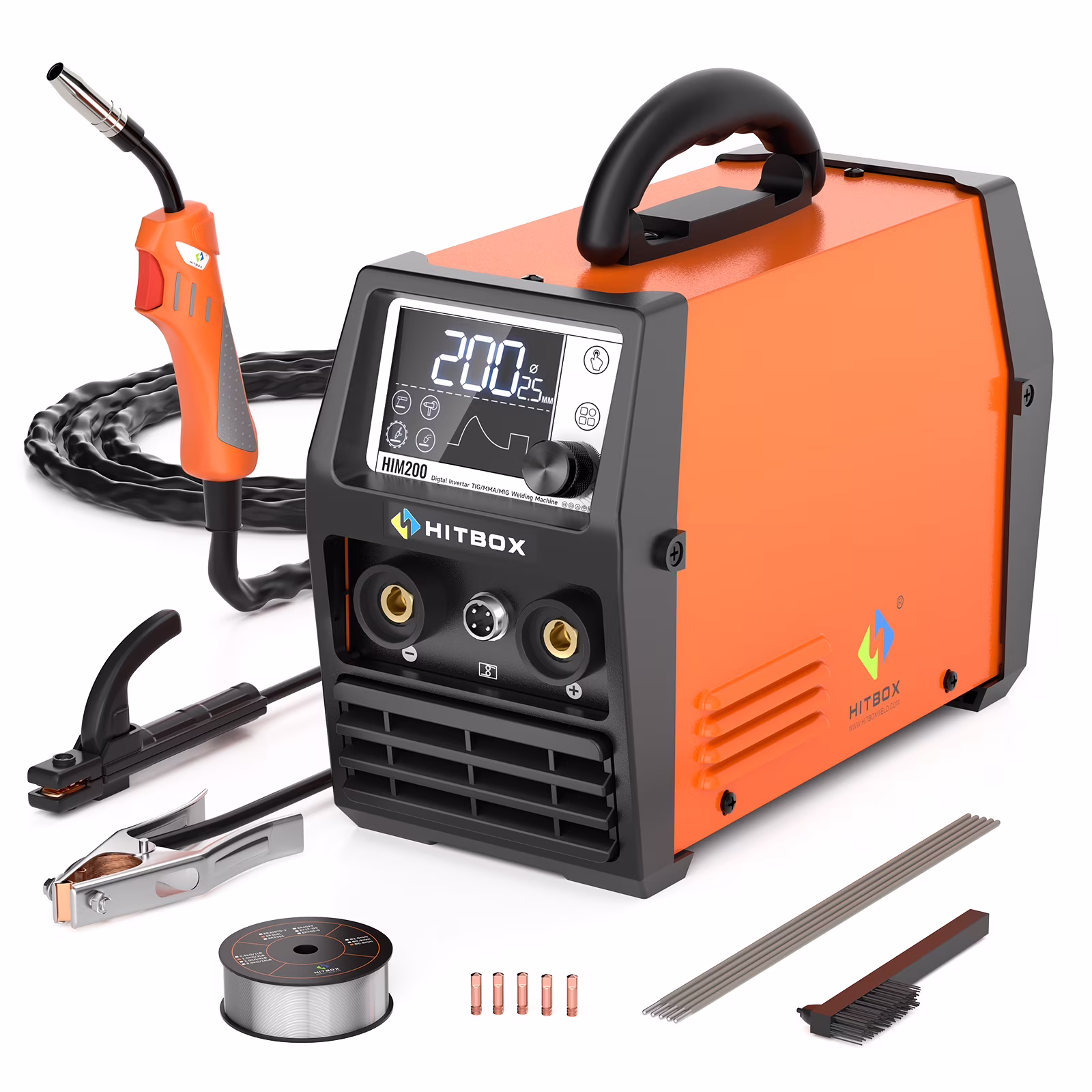 HITBOX 3 in 1 MIG Welder Machine, Synergetic 140A Flux Core Wire Feed Welder 110V/220V, MMA/ MIG/ Lift TIG, Portable Welding Machine