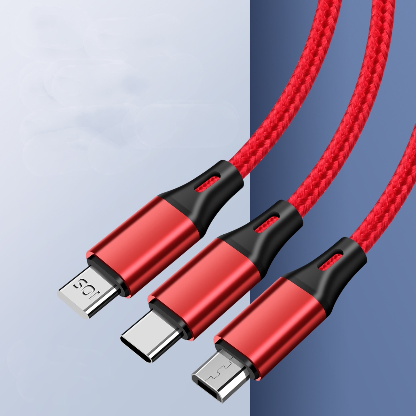 Three-in-one mobile phone data cable/charging cable suitable for Android & Apple (Random Color)