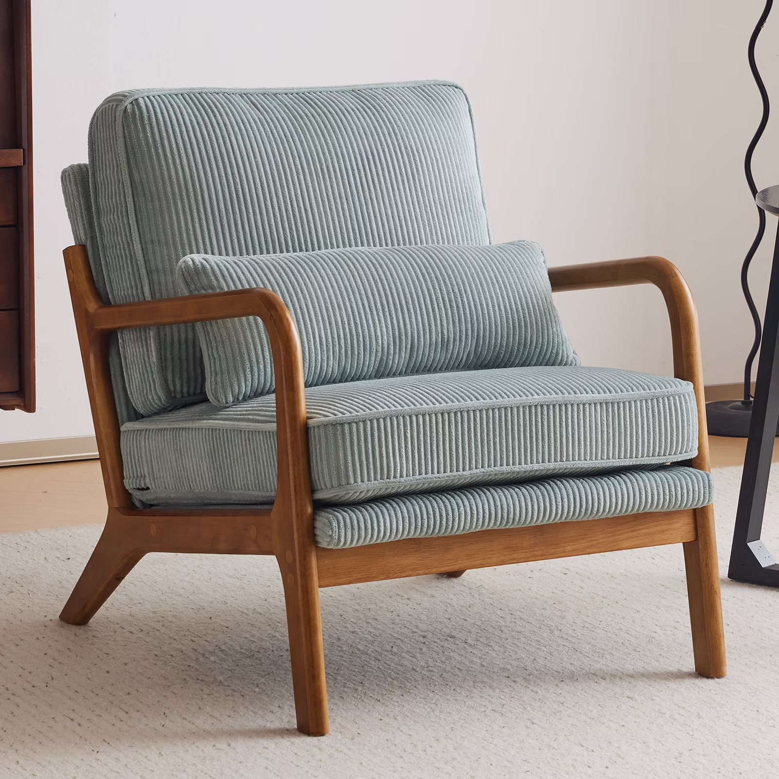 Ktaxon Accent Chair Corduroy Upholstered Armchair, Reading Club Chair with Pillow and Solid Wood Frame for Living Room Bedroom Furniture Off White - Image 43
