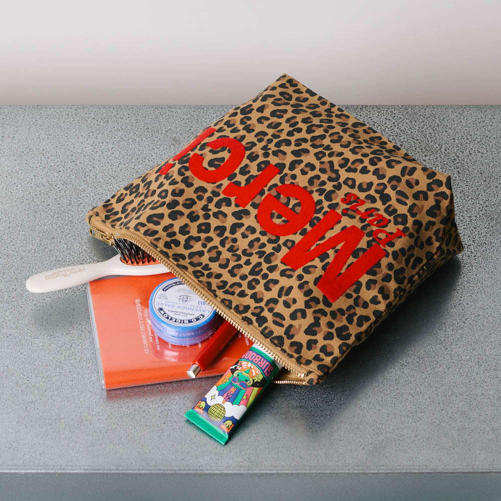 Merci - Pochette en coton - Léopard & Rouge