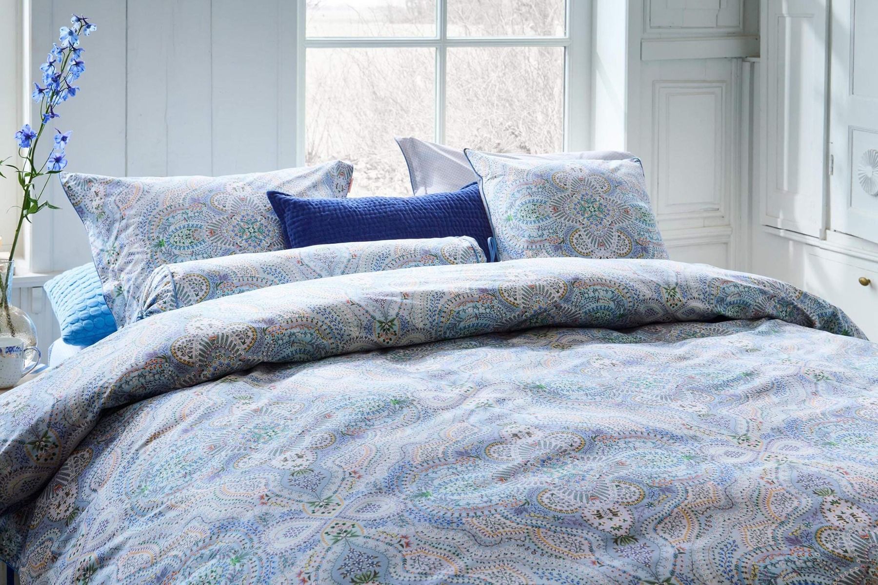 Duvet Cover Set Moon Flower Light Blue