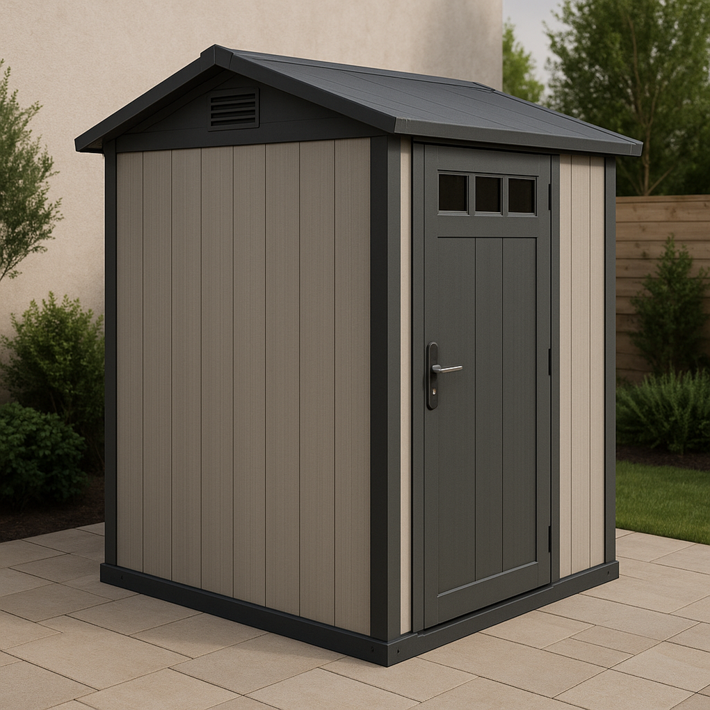 Caseta de jardín de resina 190x143x210 cm color gris StcYYNL389aQ