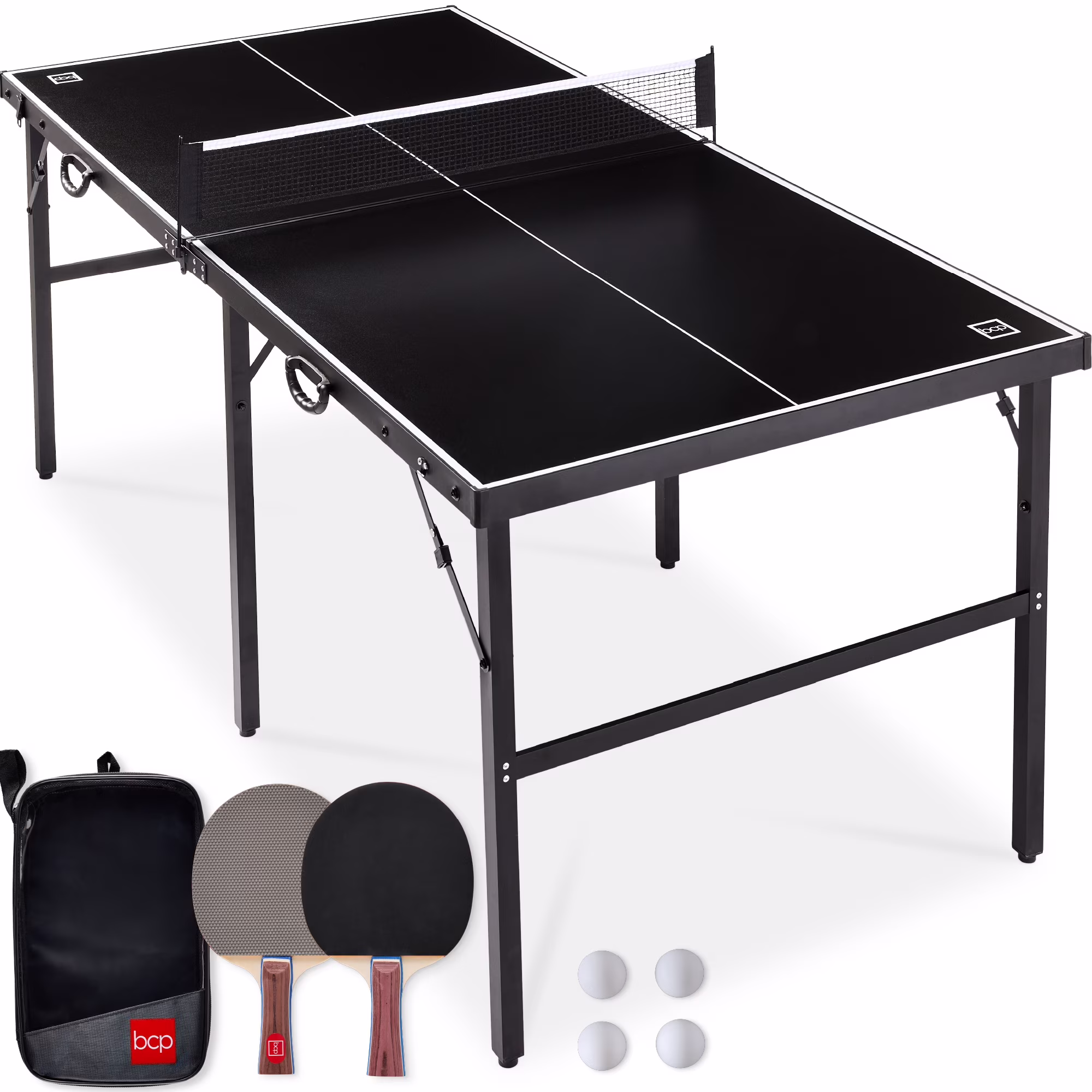 Best Choice Products 6x3ft Portable Ping Pong Table Game Set, Folding Table Tennis w/ 2 Paddles, Balls - Blue - Image 5
