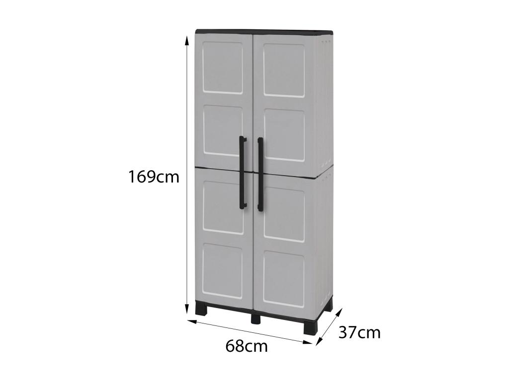 Armario de exterior Nestleare - Mueble de balcón multiusos con 2 puertas - 100 por ciento Made in Italy - 68x37h169 cm - Gris claro y negro - Acabado a cuadros