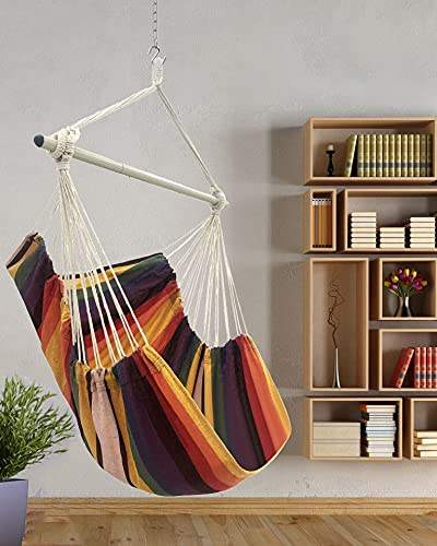 Bedroom Indoor Striped Hammock Chair With Two Cushions up to 440 Lbs Outdoor Patio Porch or Tree Swing Hammock Chair